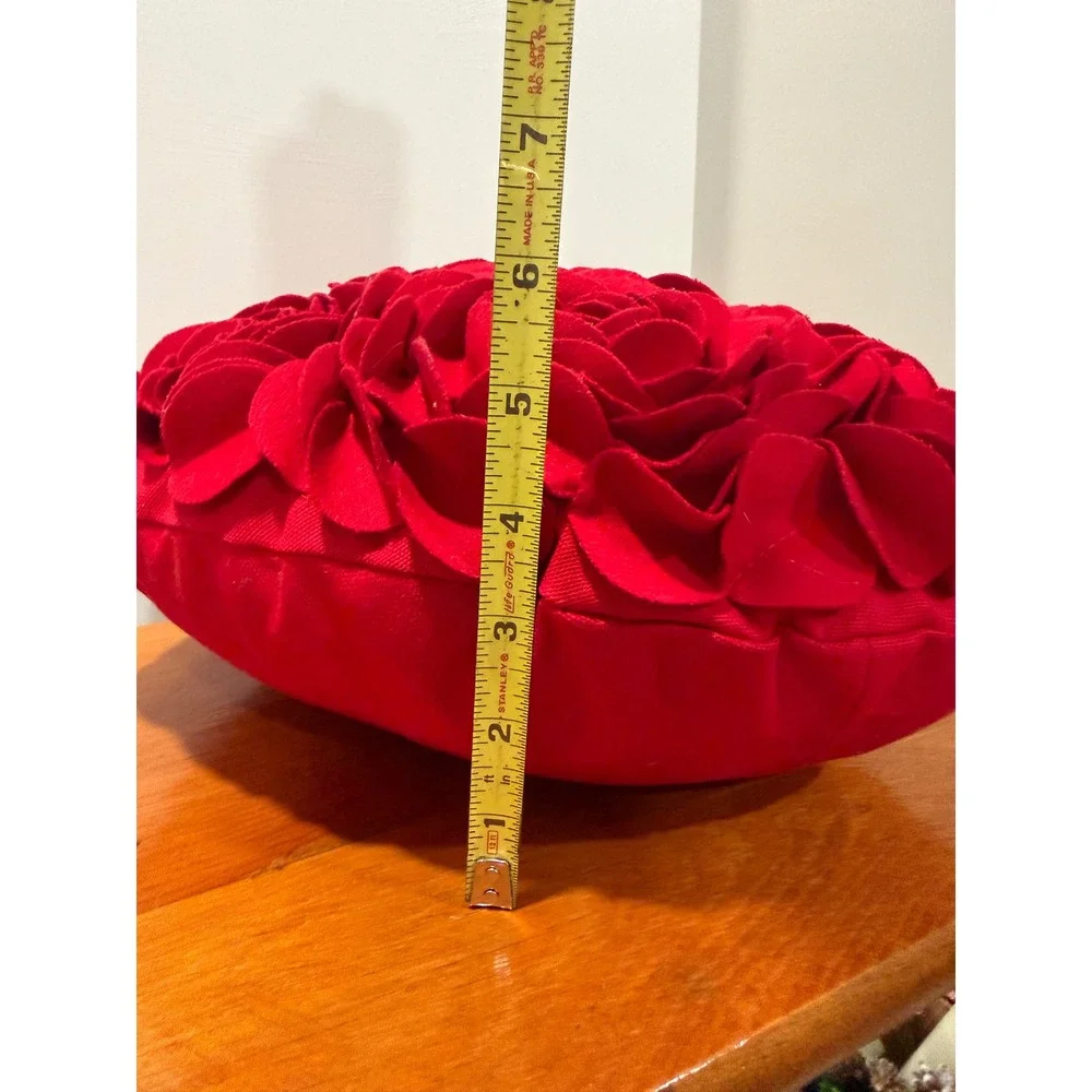 Red Rose Heart Shaped Decorative Pillow 3D Floral Rosette Accent Cushion